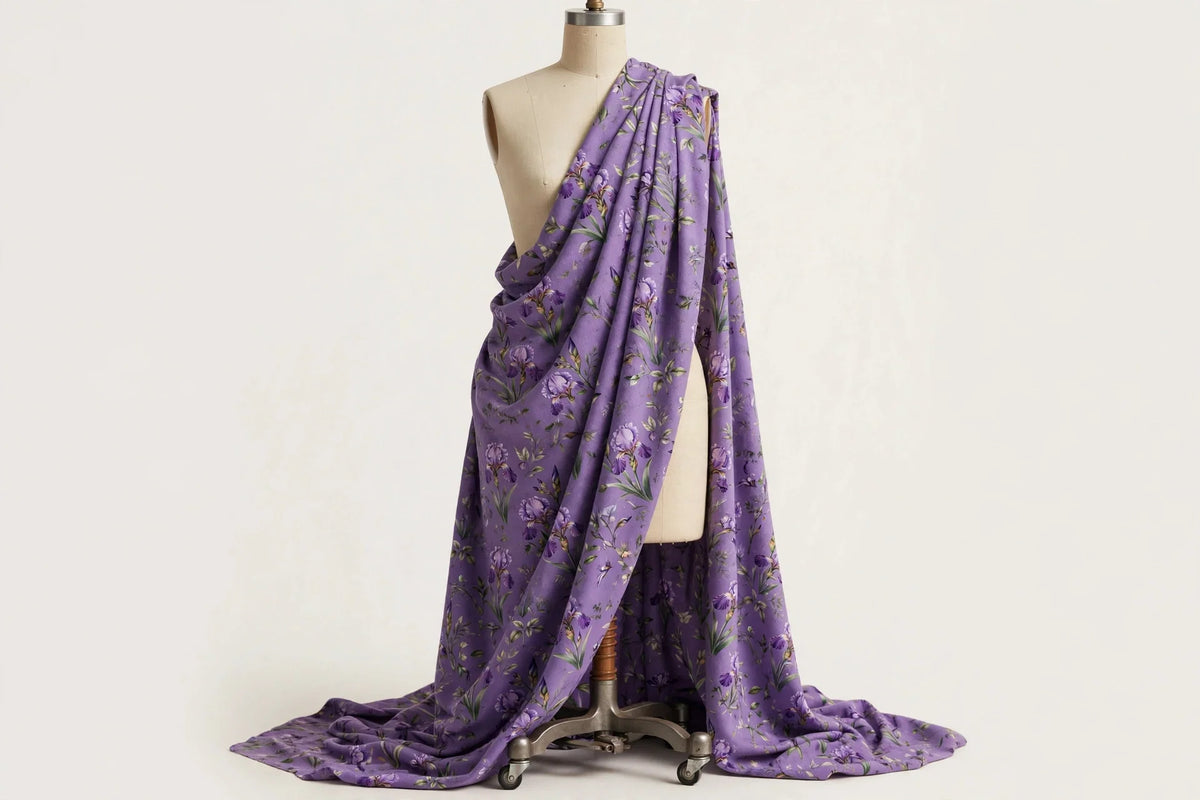 Iris Floral Jersey Knit — Draped view