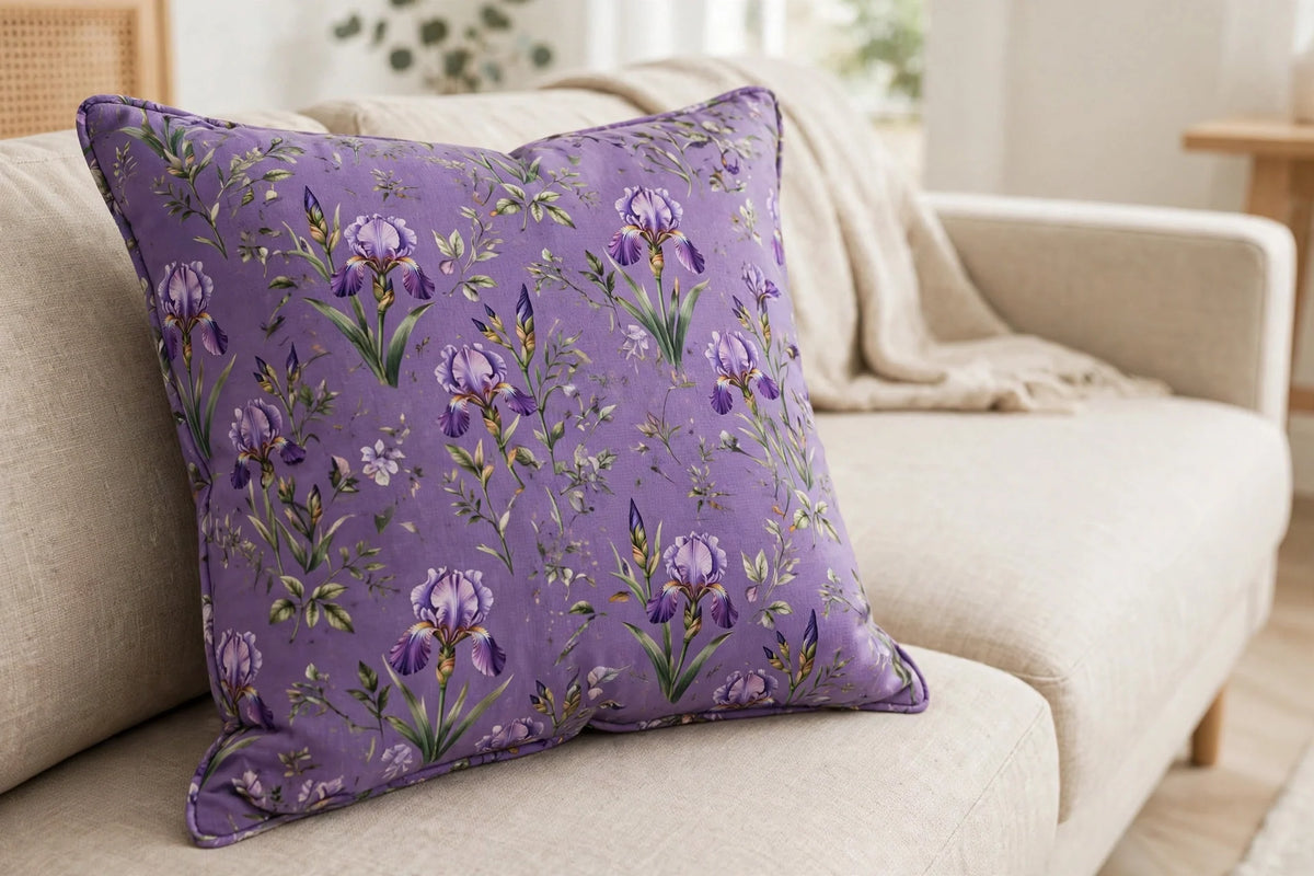 Iris Floral Jersey Knit — Lifestyle cushion view