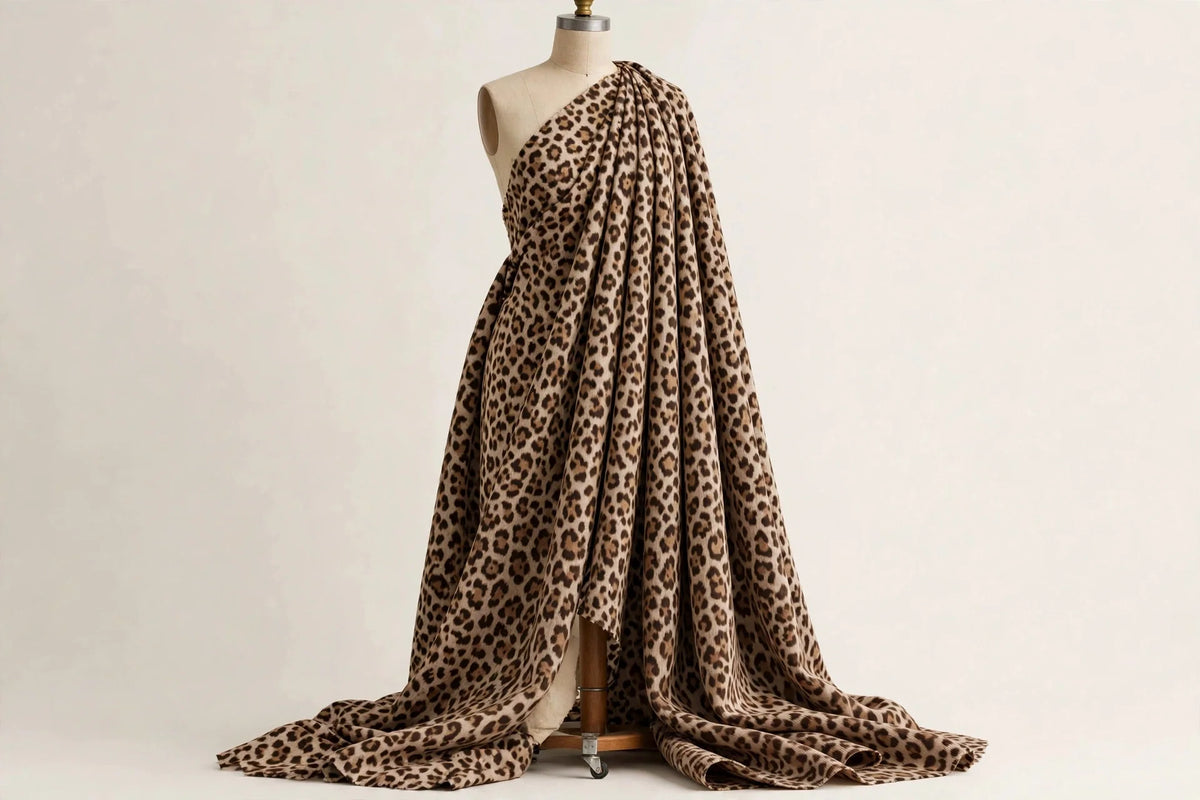 Jungle Cat Animal Print Jersey Knit — Draped view