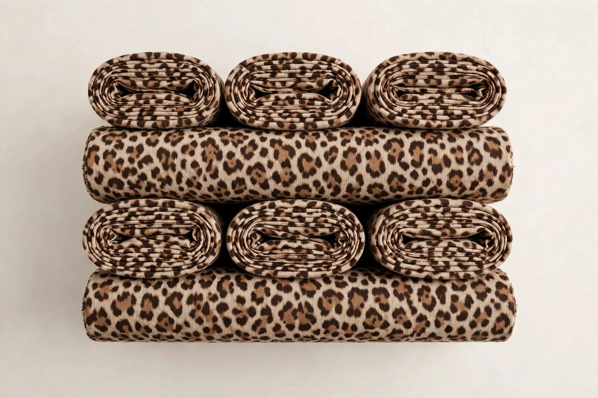 Jungle Cat Animal Print Jersey Knit — Folded stack view