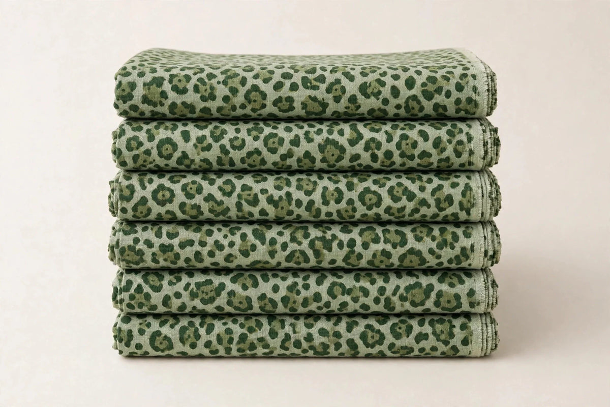 Leopard Meadow Cotton — Folded stack view