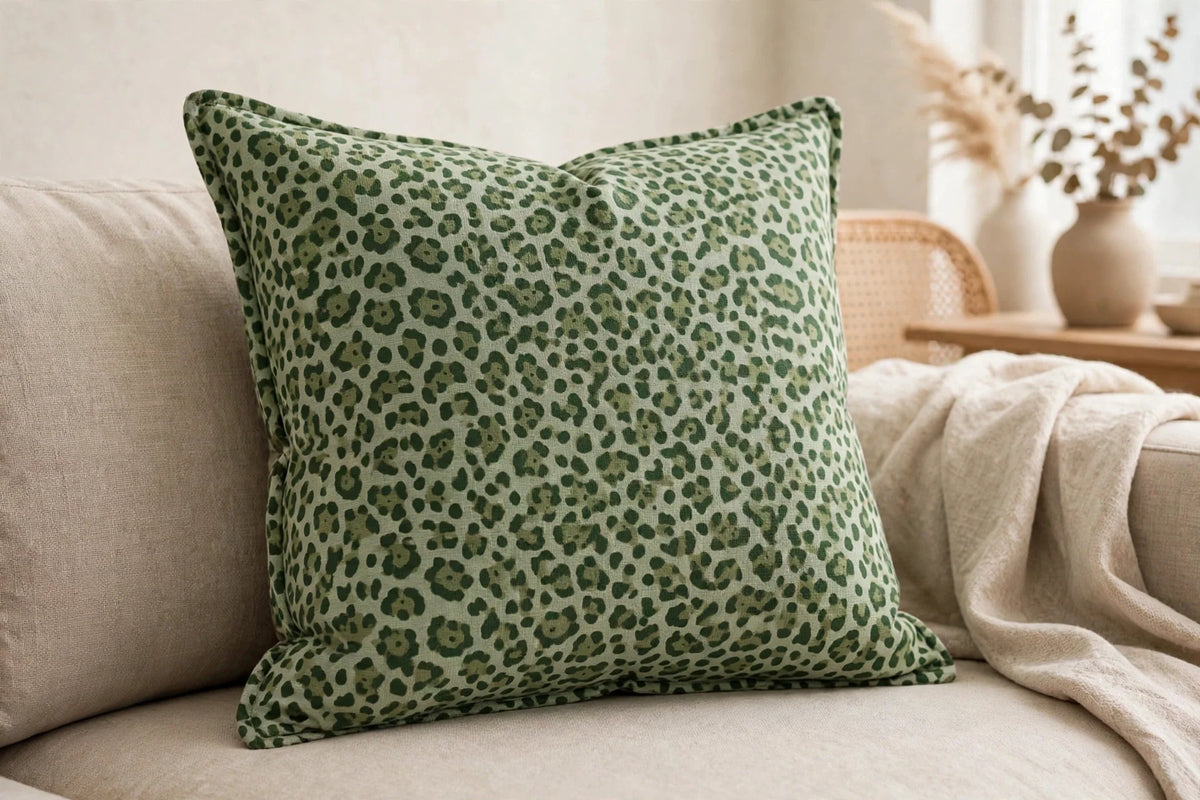 Leopard Meadow Cotton — Lifestyle cushion view