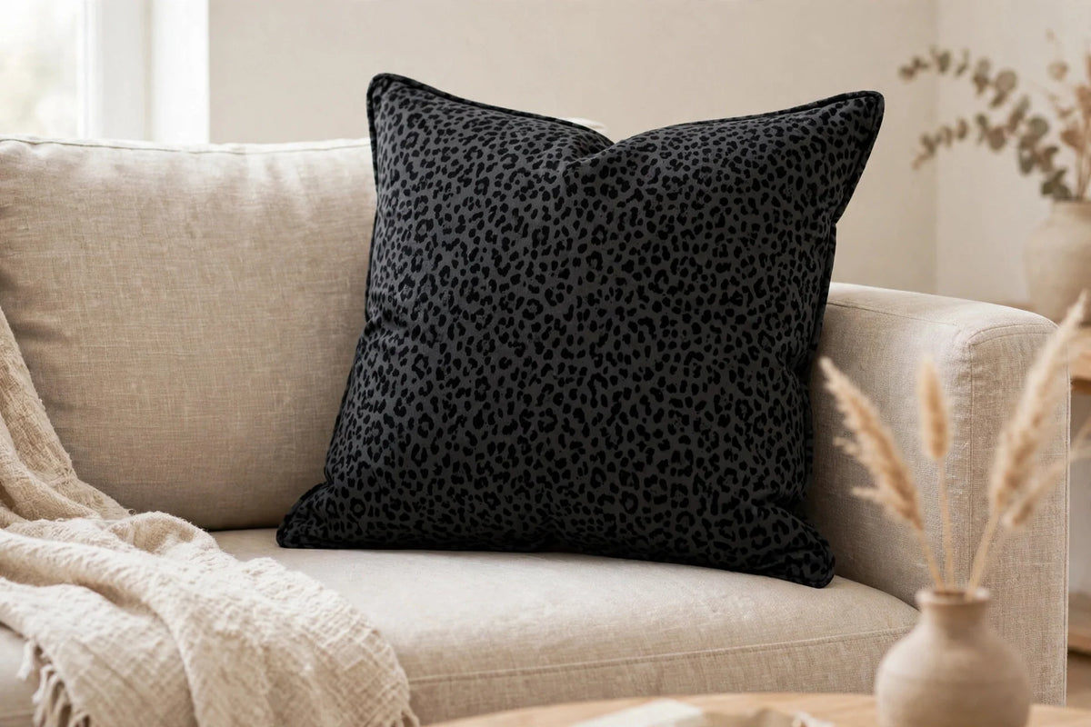Leopard Noir Cotton — Lifestyle cushion view