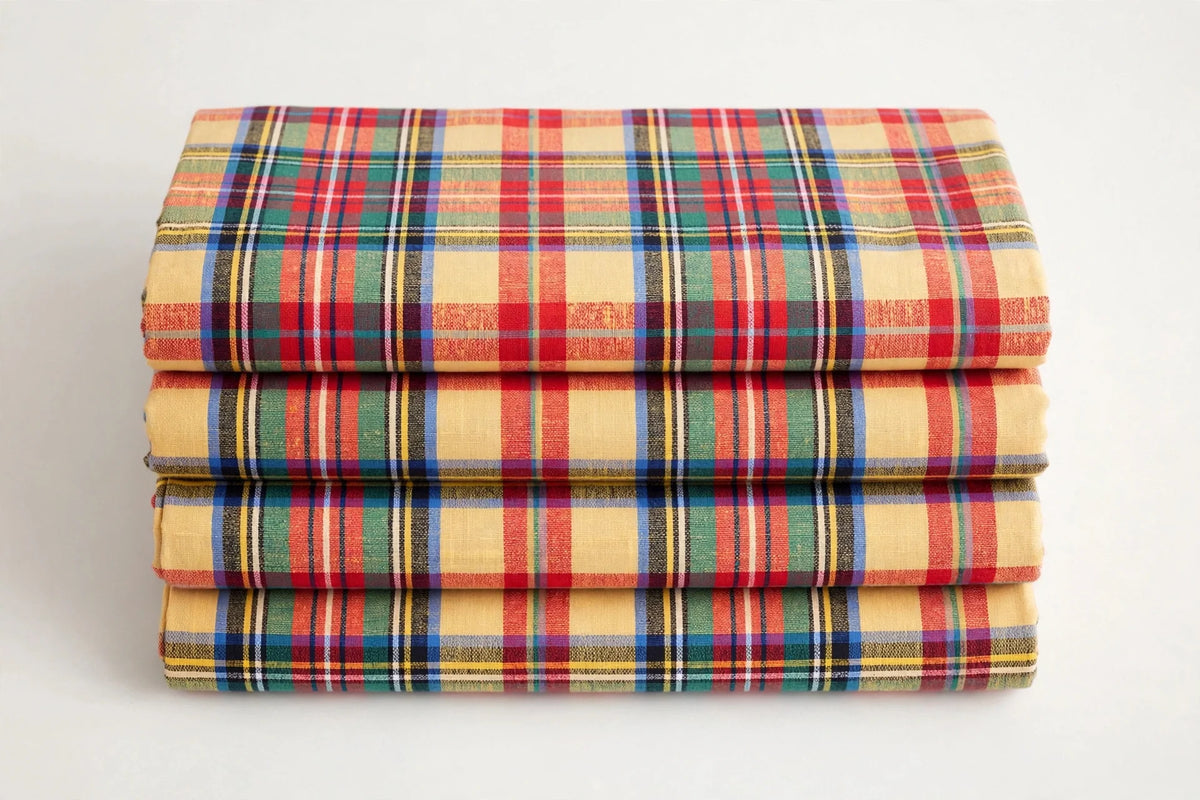 Madras Plaid Cotton — Folded stack view