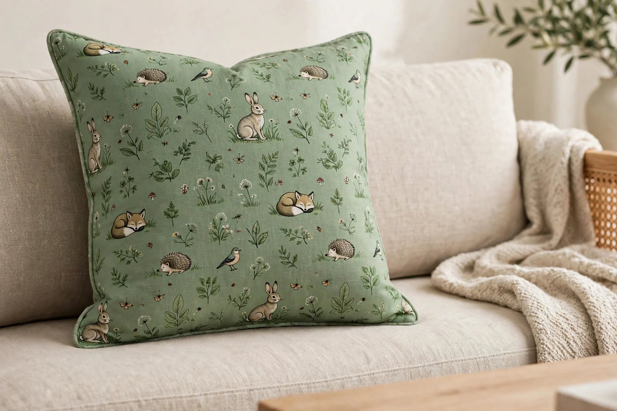 Meadow Critter Animal Print Cotton — Lifestyle cushion view