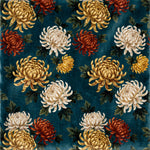 Teal Chrysanthemum Velvet fabric swatch