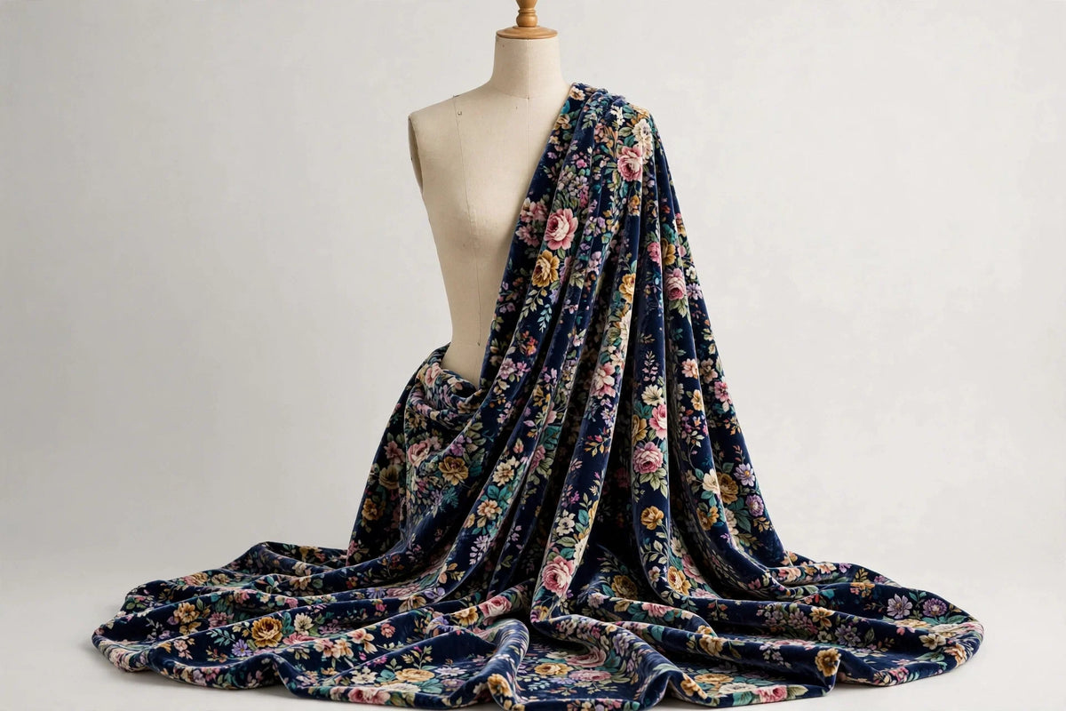 Midnight Garden Floral Velvet — Draped view