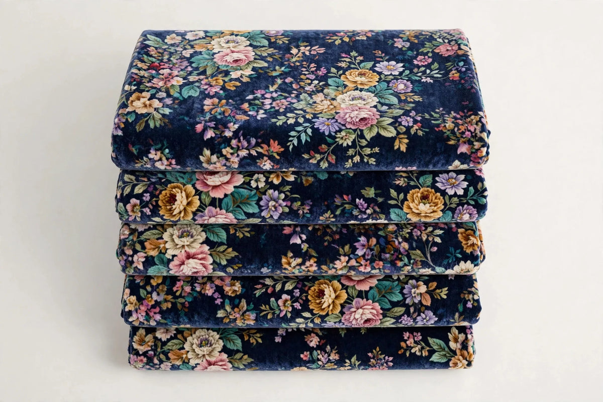 Midnight Garden Floral Velvet — Folded stack view