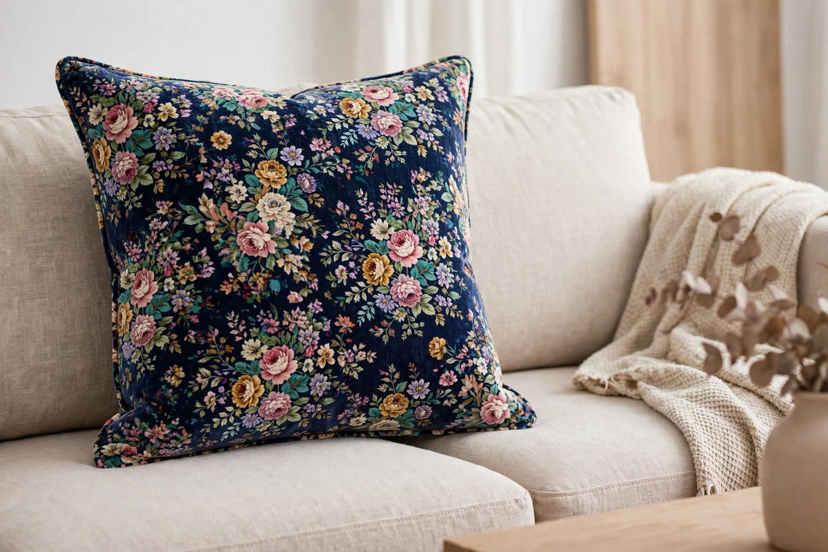 Midnight Garden Floral Velvet — Lifestyle cushion view