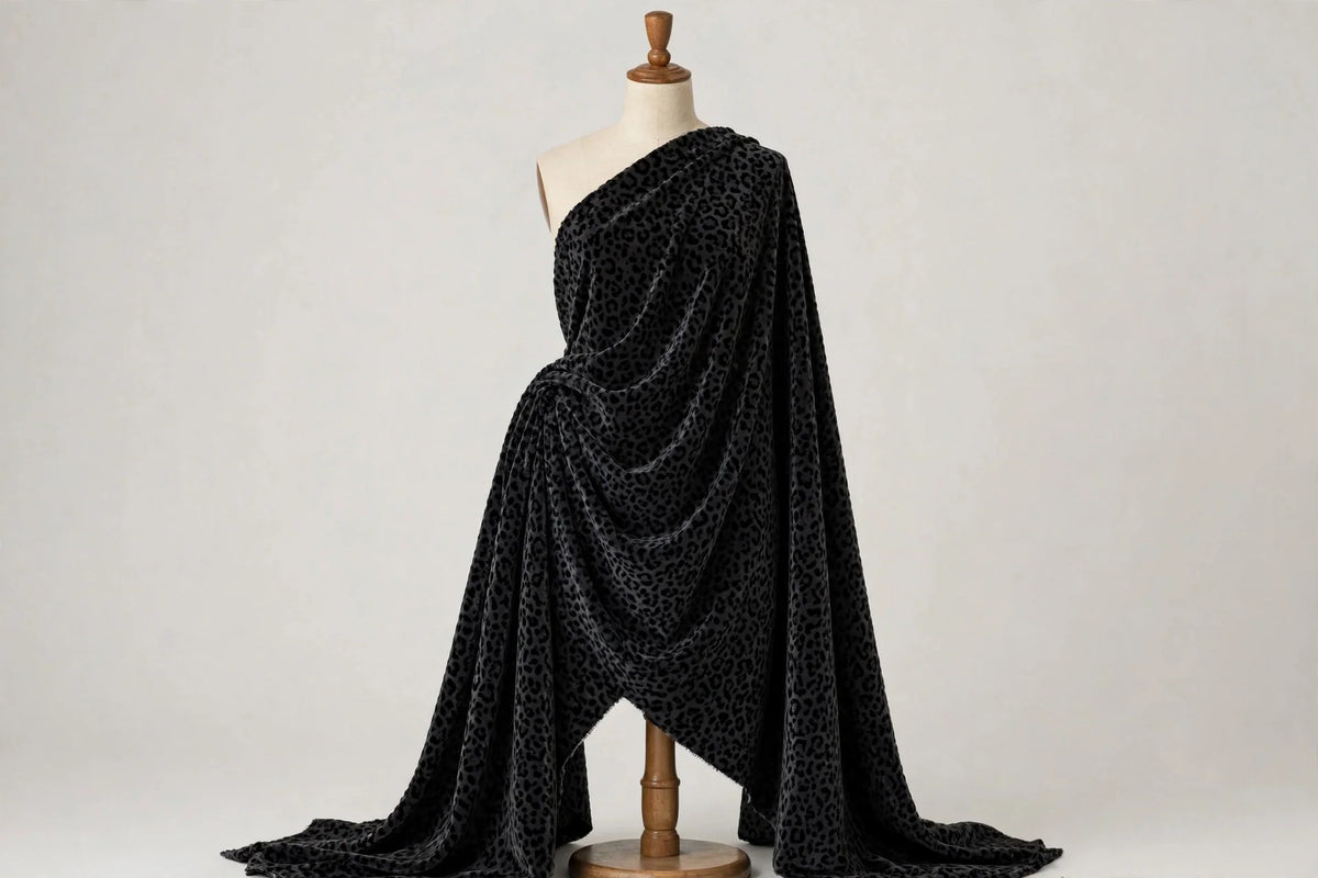 Midnight Leopard Velvet — Draped view