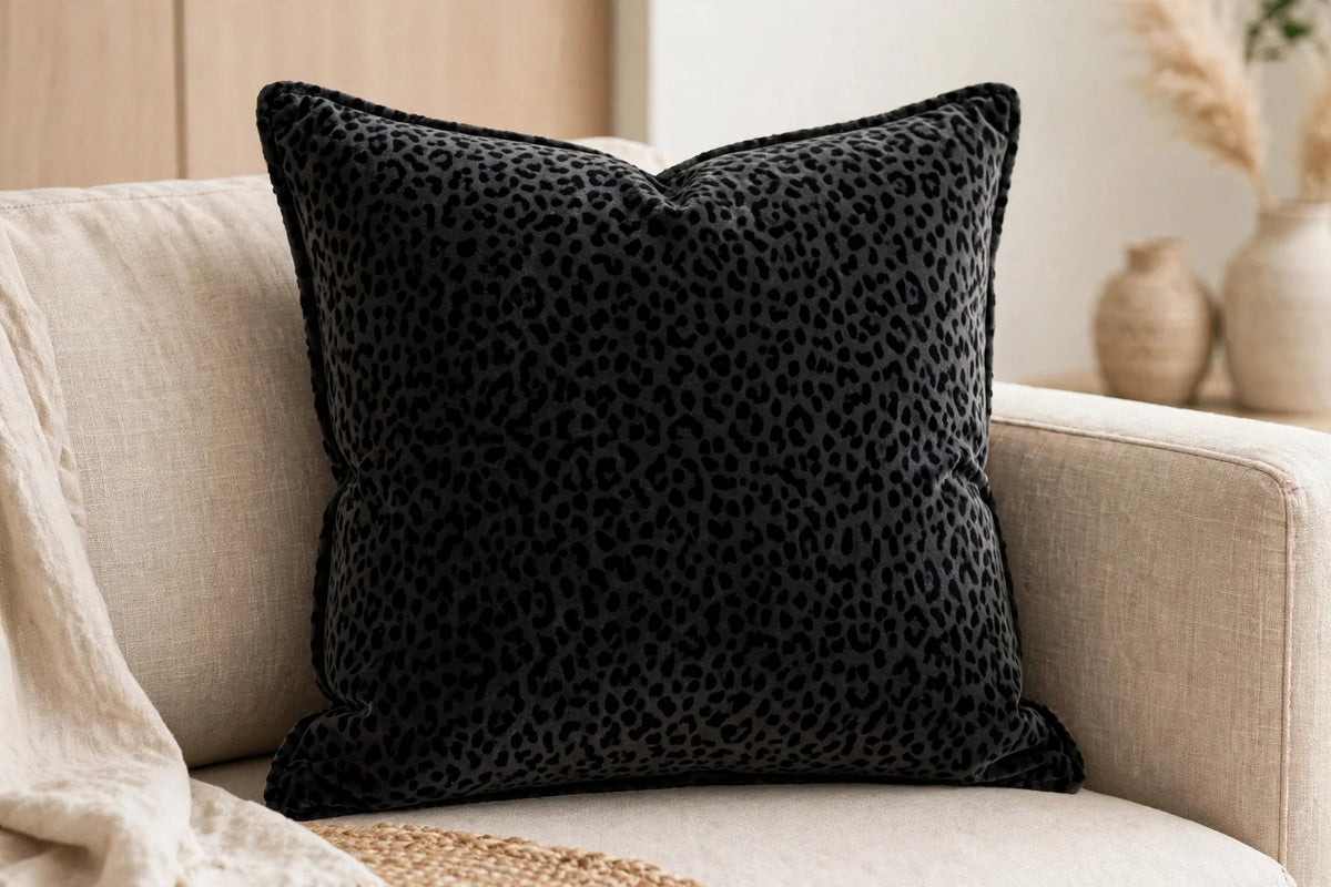 Midnight Leopard Velvet — Lifestyle cushion view