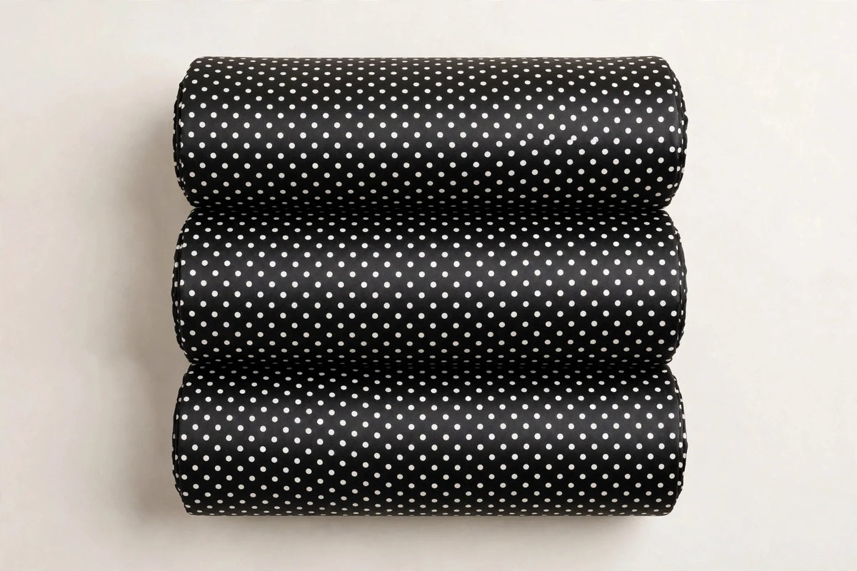 Midnight Polka Dot Satin — Folded stack view