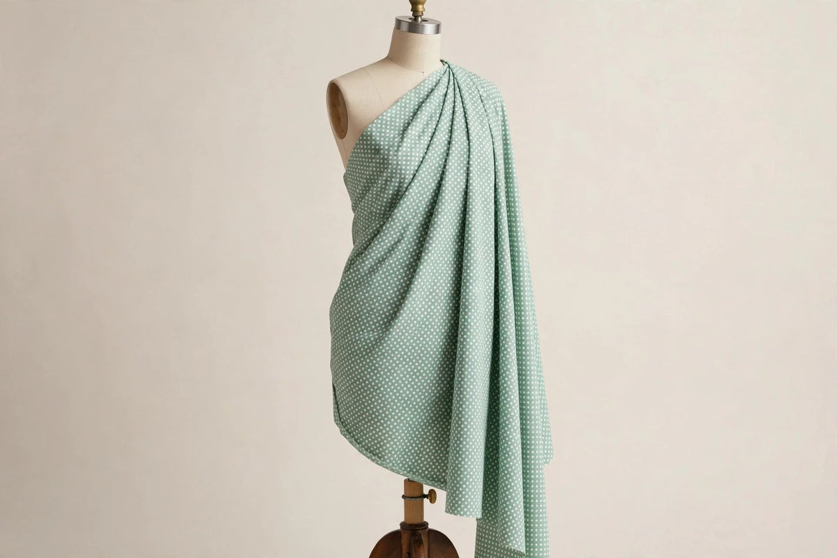 Mint Polka Dot Cotton — Draped view