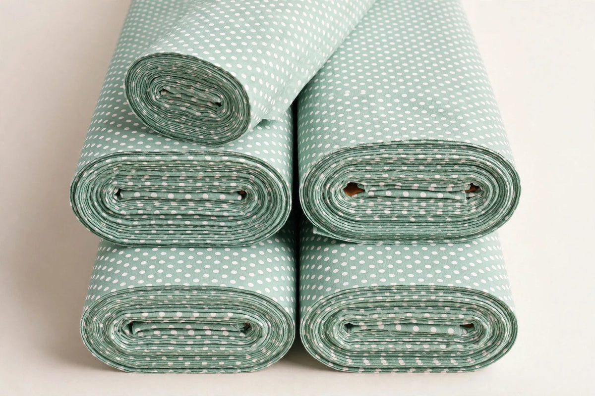 Mint Polka Dot Cotton — Folded stack view