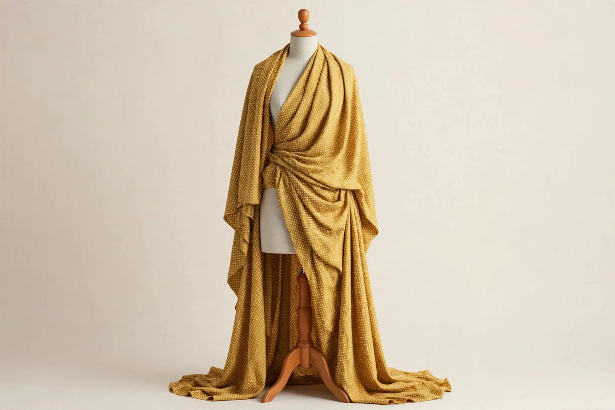 Mustard Polka Dot Cotton — Draped view