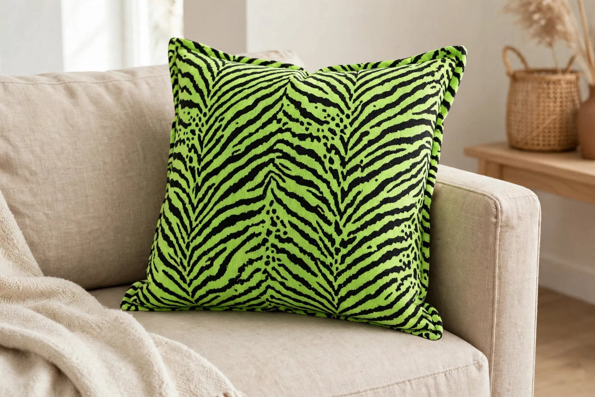 Neon Zebra Jersey Knit — Lifestyle cushion view