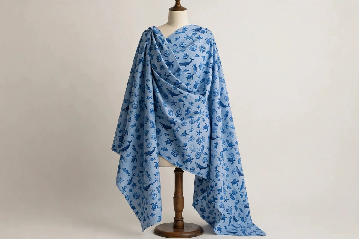 Ocean Animal Print Cotton — Draped view
