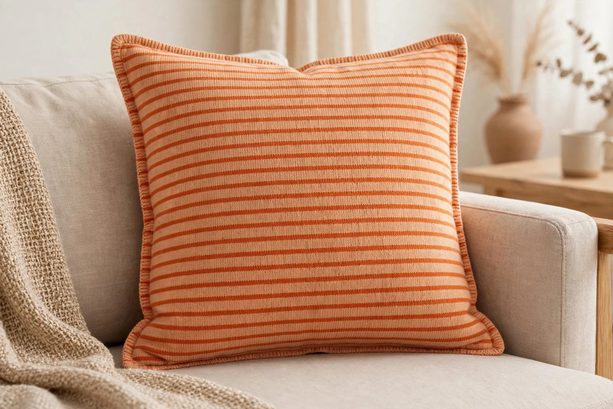 Orange Stripe Knit — Lifestyle cushion view