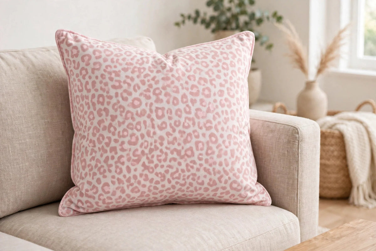 Pastel Leopard Jersey Knit — Lifestyle cushion view