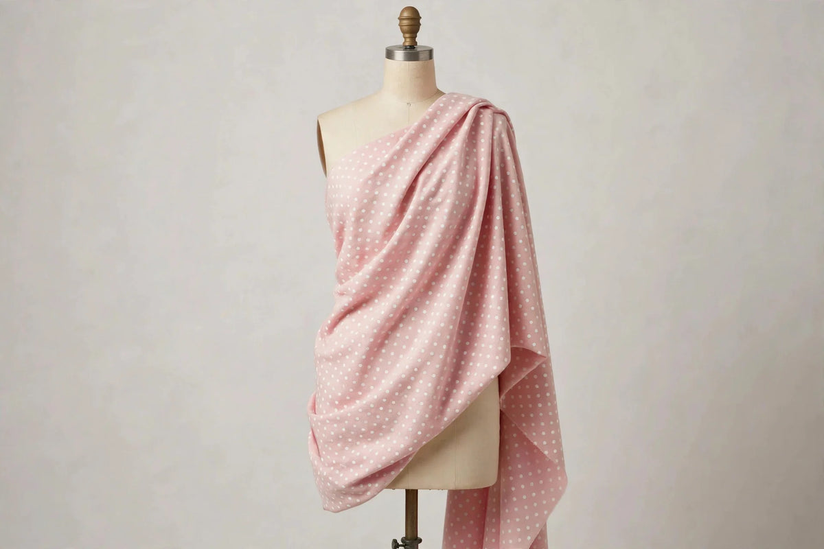 Pastel Polka Dot Jersey Knit — Draped view