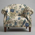 Blue Bird Botanical upholstery fabric on chair
