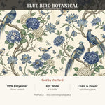 Blue Bird Botanical label card - 95% polyester, 60 inch wide