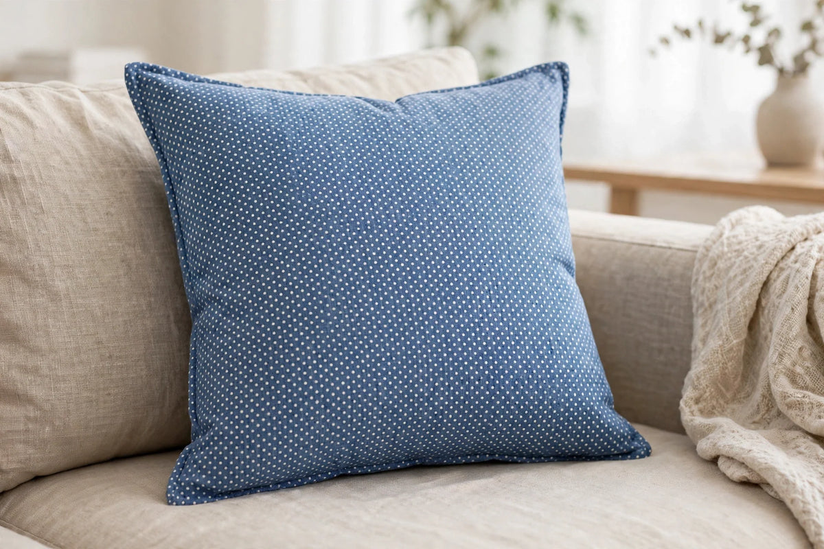 Pin Dot Chambray Cotton — Lifestyle cushion view