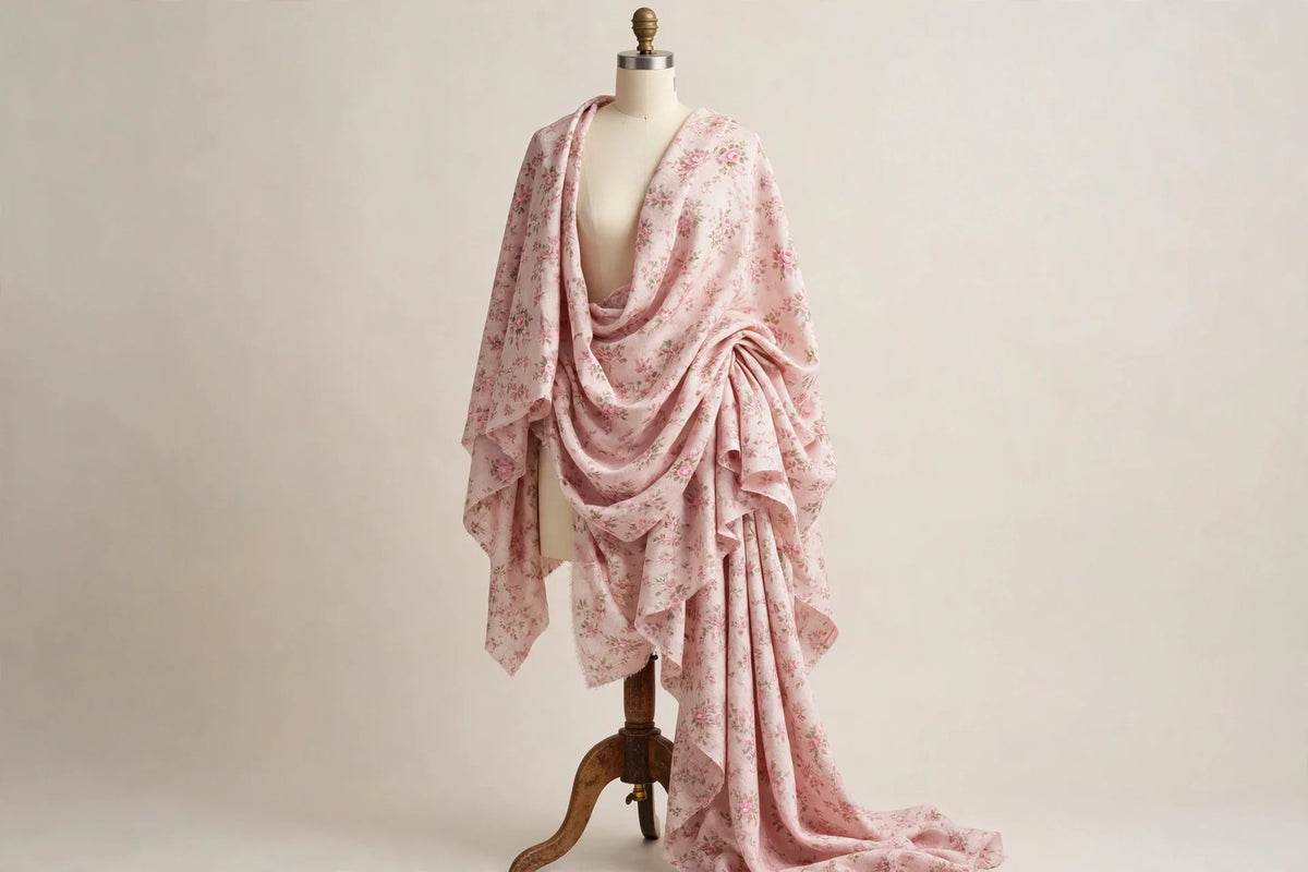 Pink Floral Linen — Draped view