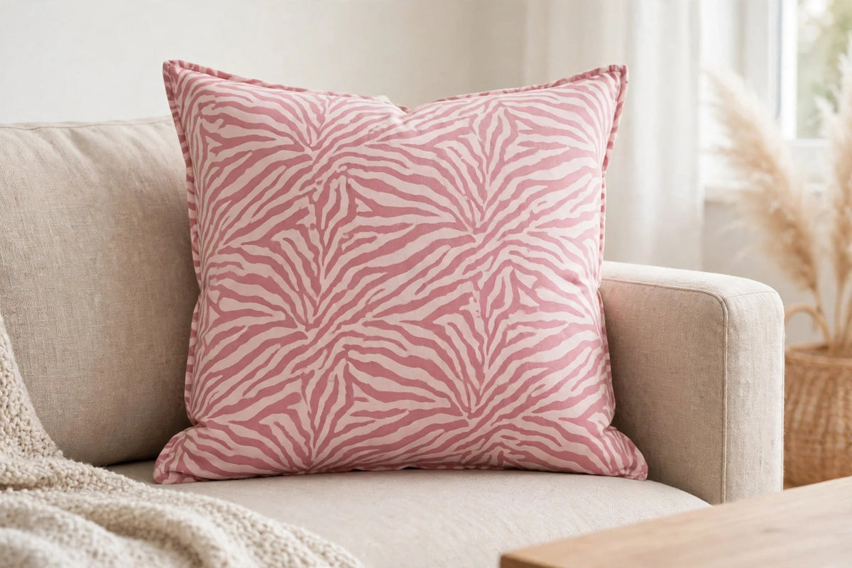 Pink Zebra Cotton — Lifestyle cushion view