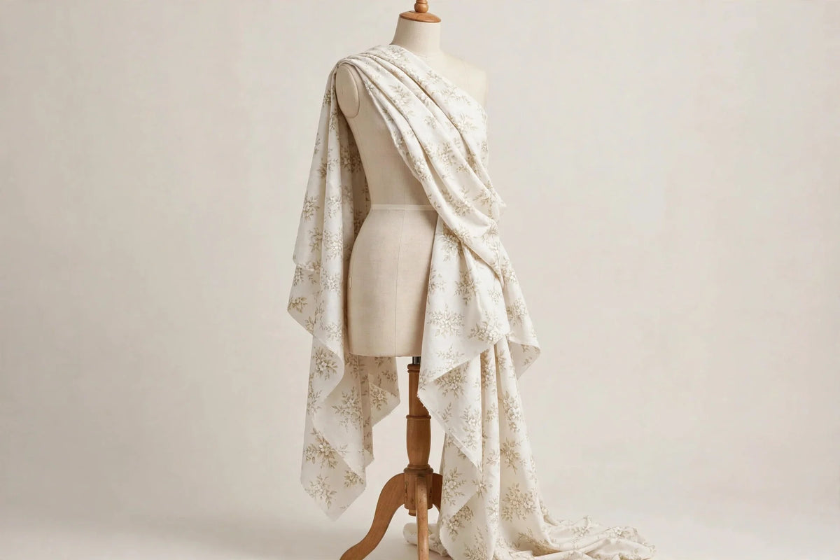 Porcelain Blossom Floral Cotton — Draped view