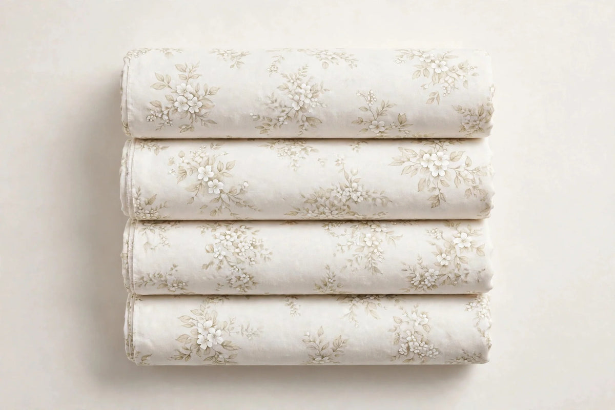 Porcelain Blossom Floral Cotton — Folded stack view