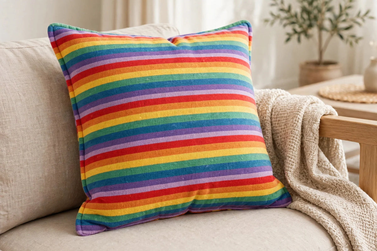 Rainbow Stripe Jersey — Lifestyle cushion view