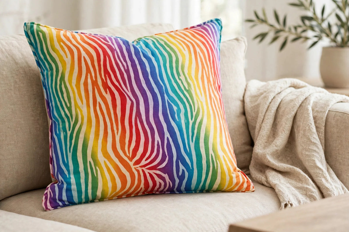 Rainbow Zebra Cotton — Lifestyle cushion view