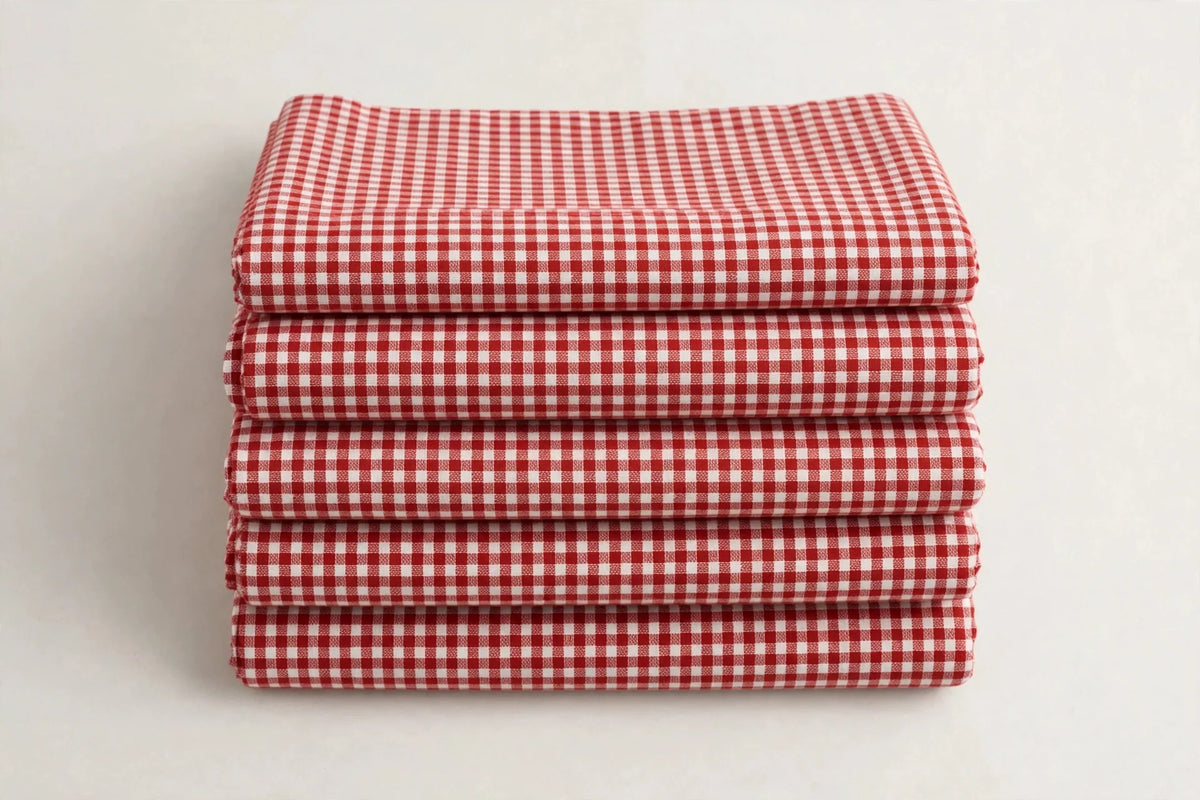 Red Gingham Cotton — Folded stack view