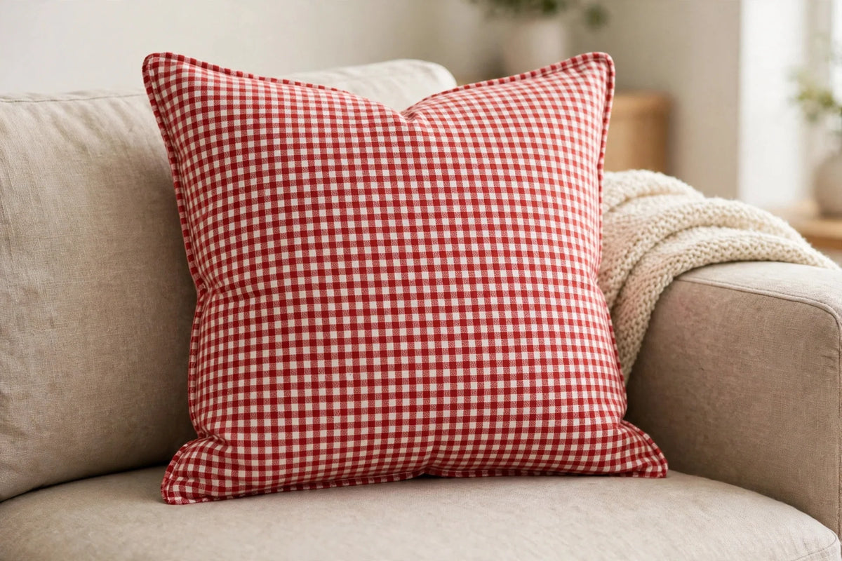 Red Gingham Cotton — Lifestyle cushion view