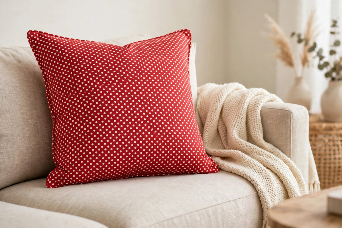 Retro Polka Dot Cotton — Lifestyle cushion view