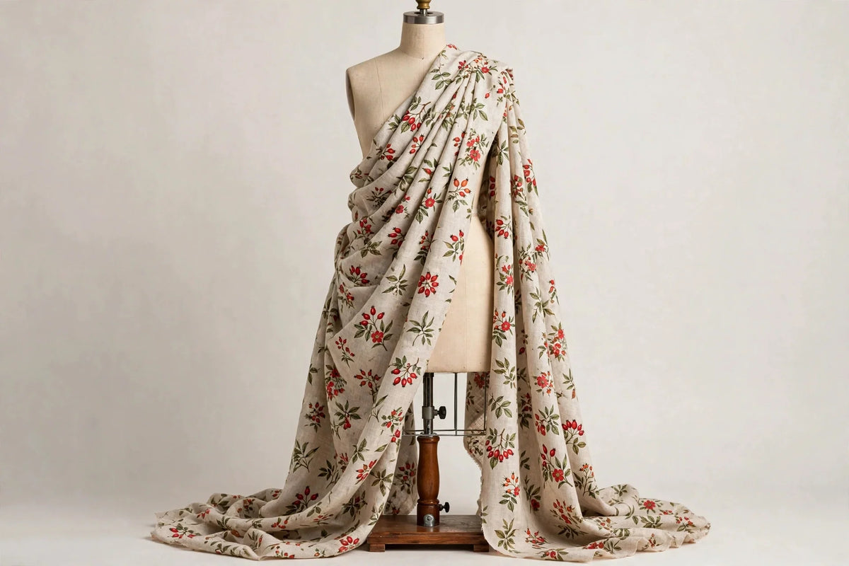 Rosehip Floral Linen — Draped view