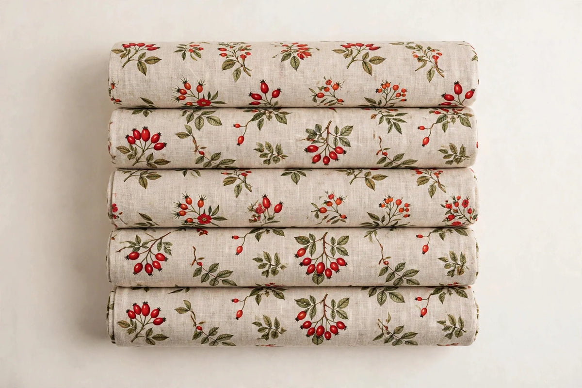 Rosehip Floral Linen — Folded stack view
