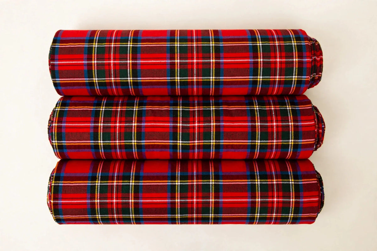 Royal Stewart Plaid Cotton — Folded stack view
