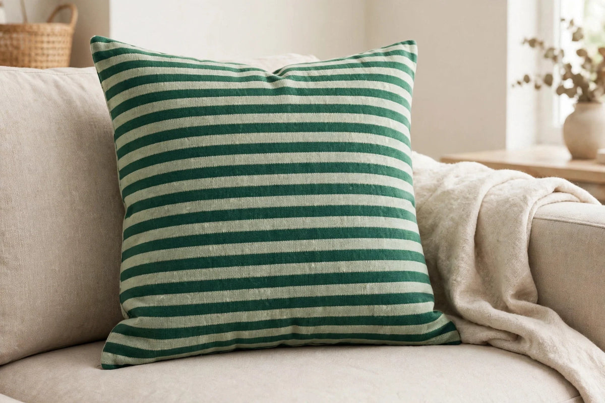 Rugby Stripe French Terry — Lifestyle cushion view