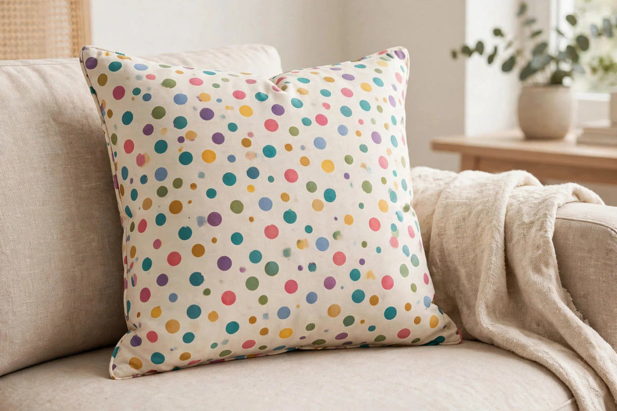 Scattered Polka Dot Rayon — Lifestyle cushion view