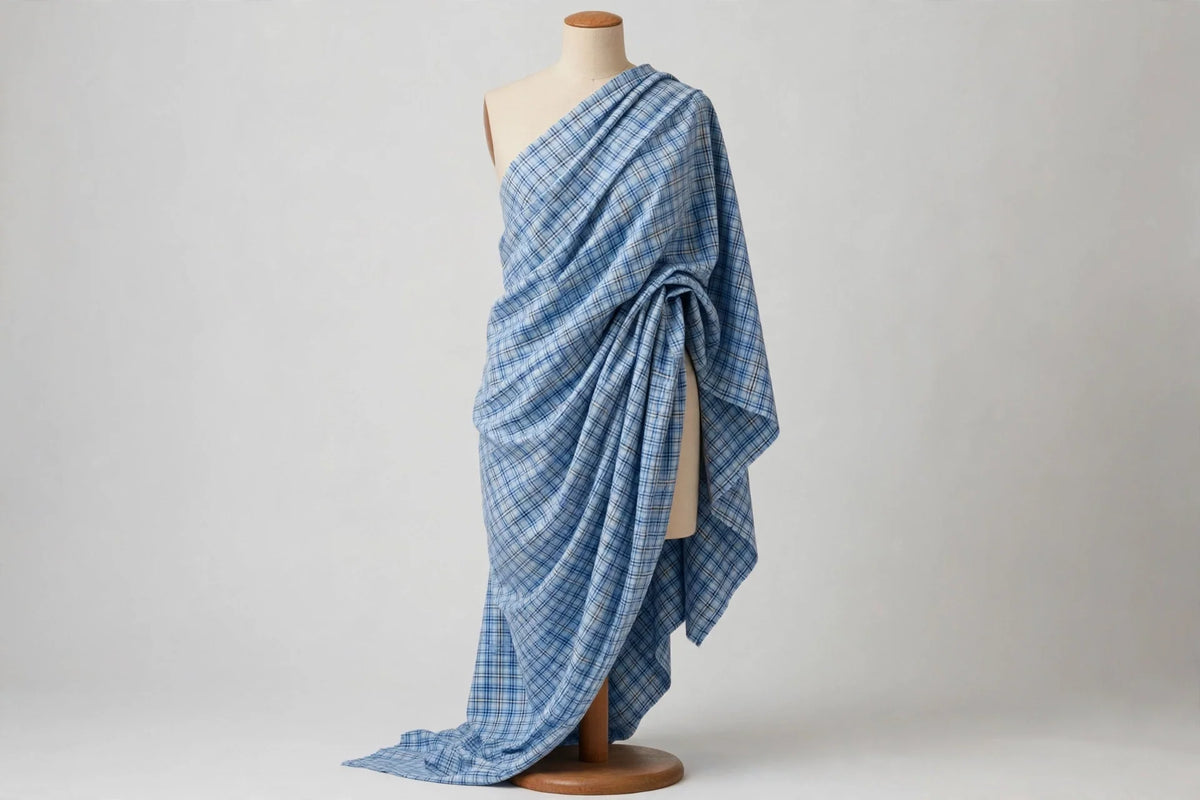 Sky Plaid Cotton — Draped view