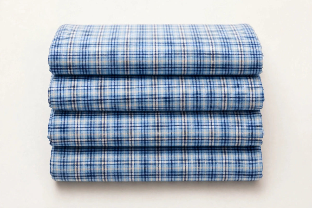 Sky Plaid Cotton — Folded stack view