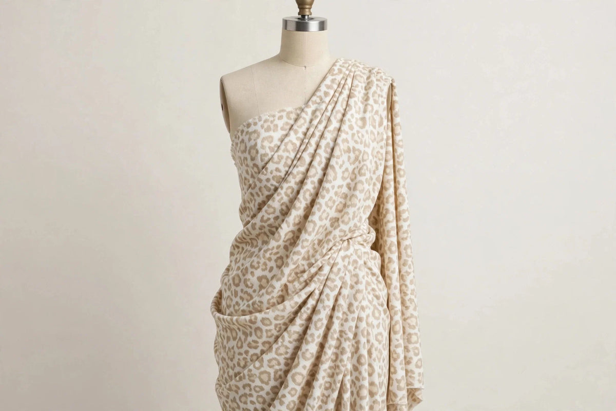 Snow Leopard Jersey Knit — Draped view