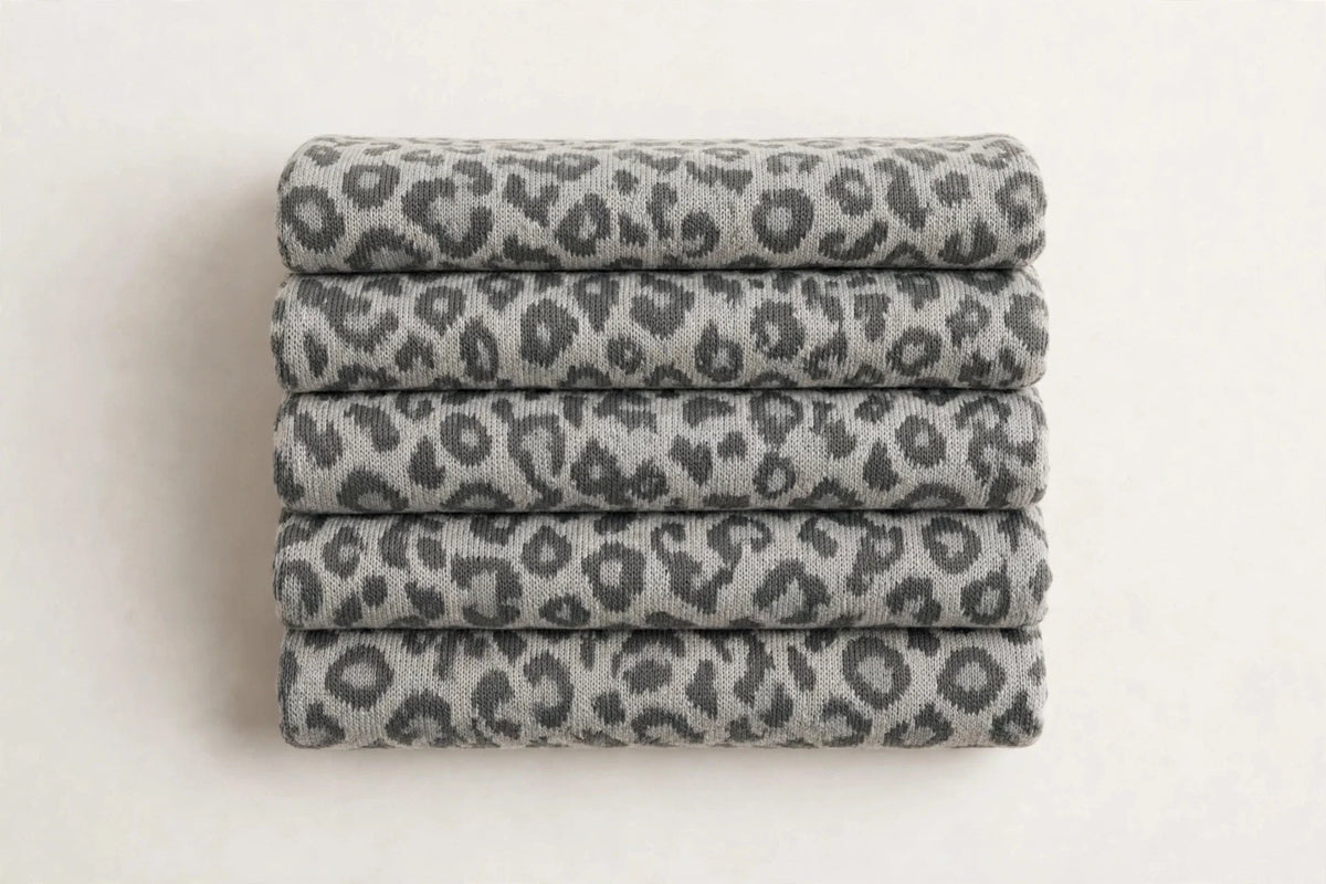 Stone Leopard Knit — Folded stack view