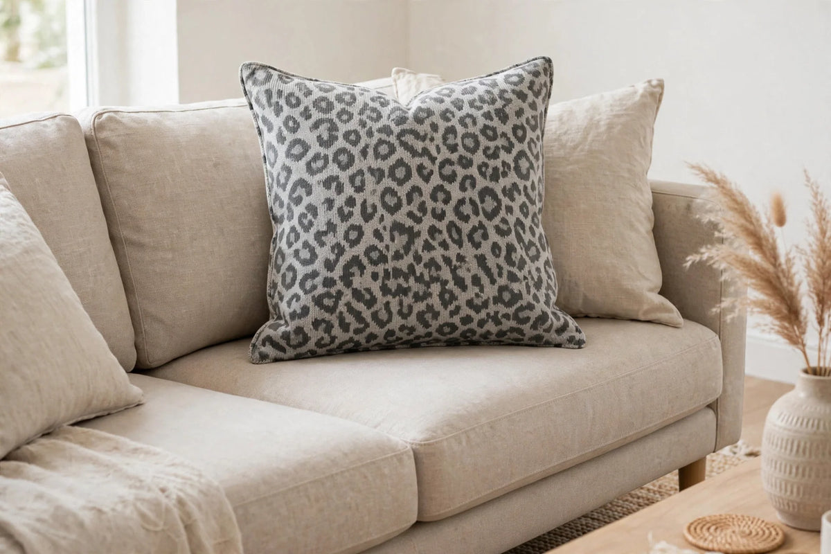 Stone Leopard Knit — Lifestyle cushion view