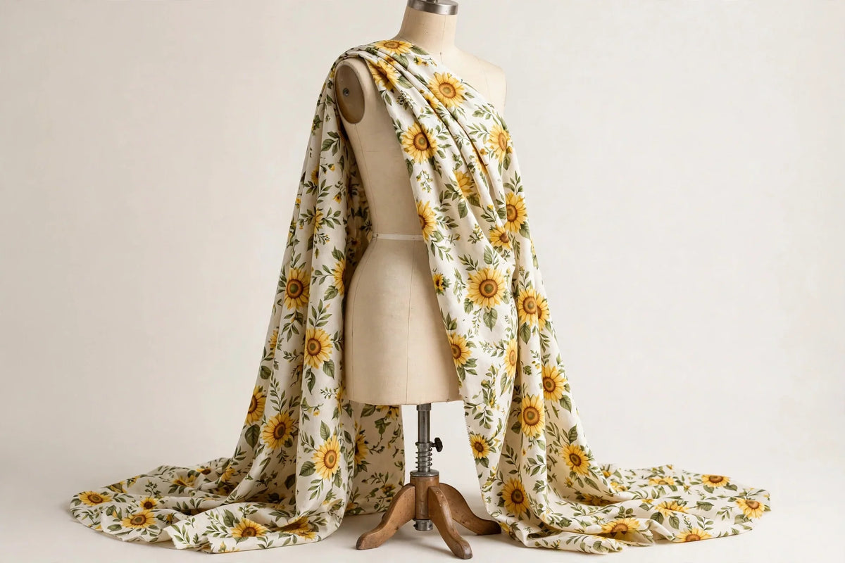 Sunflower Print Cotton — Draped view