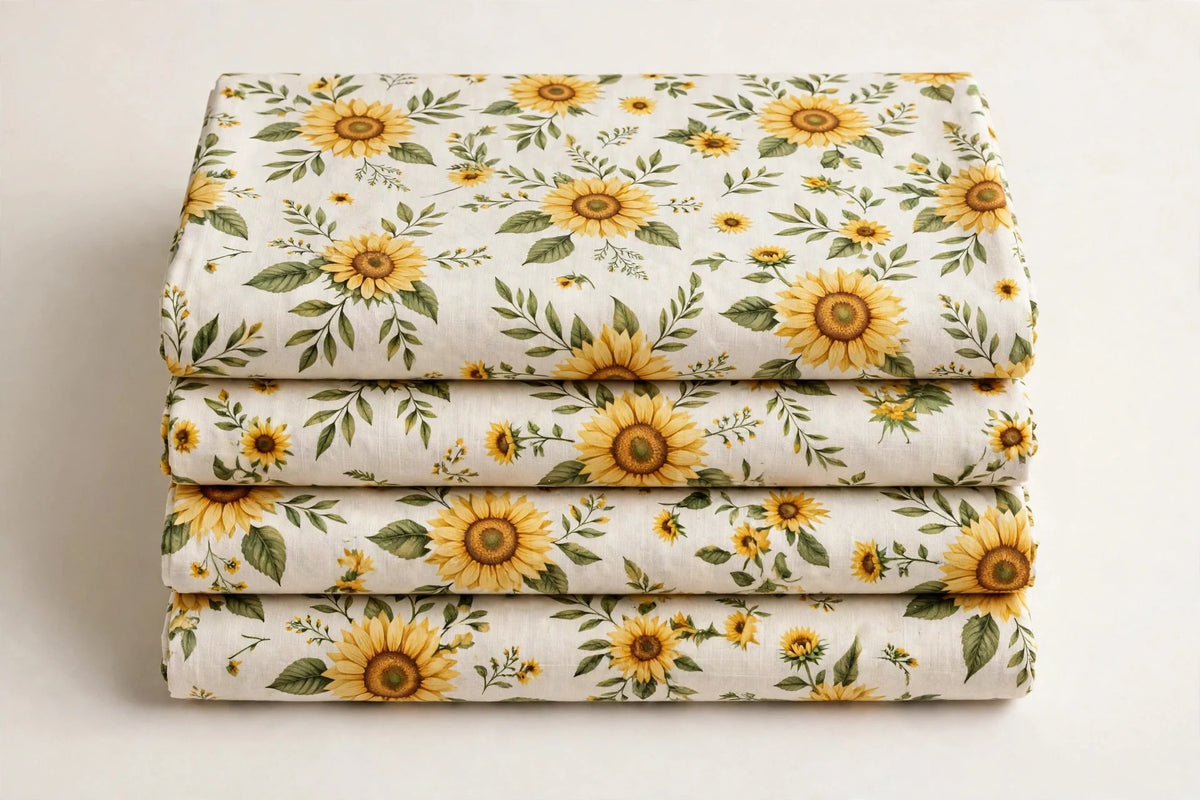 Sunflower Print Cotton — Folded stack view