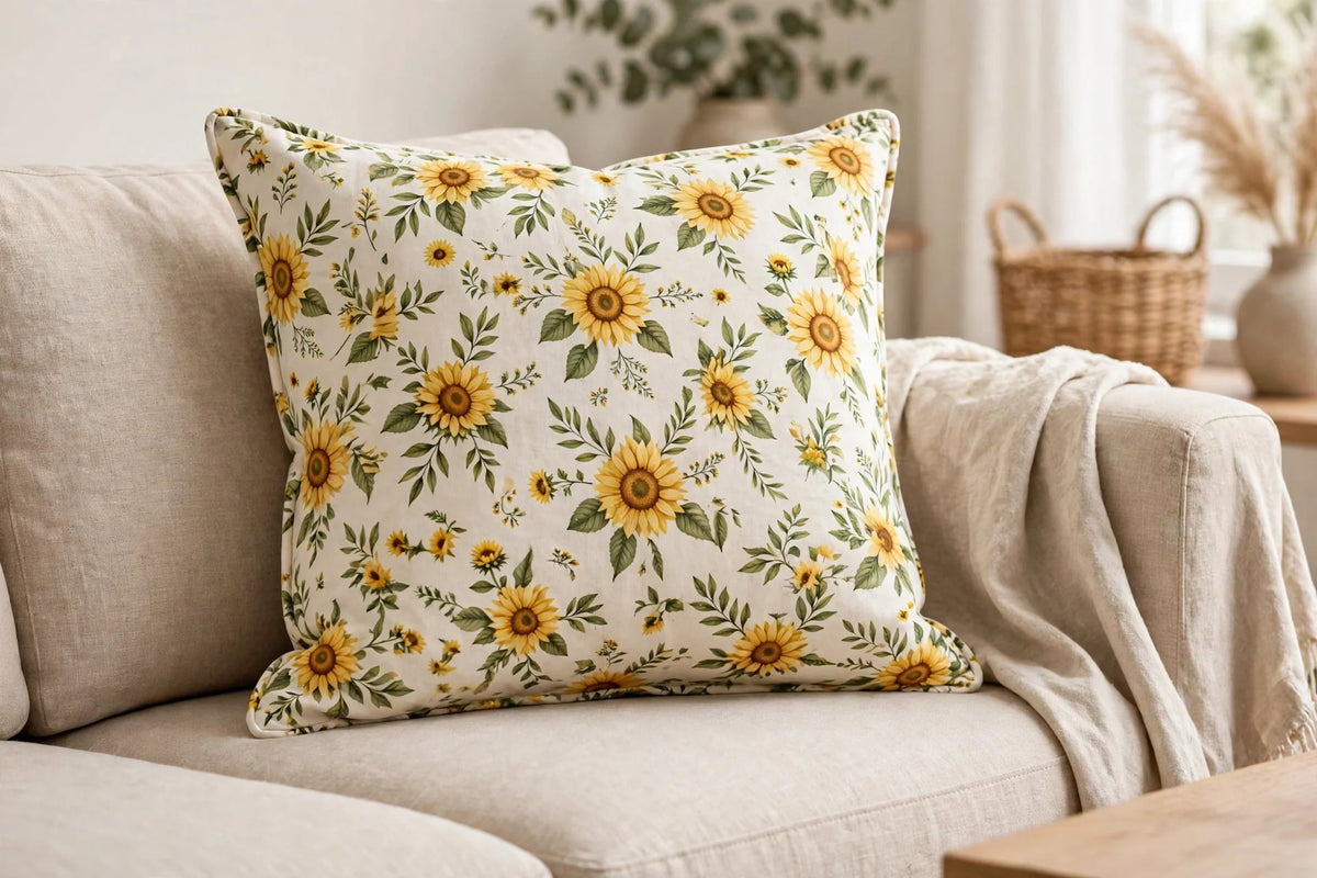 Sunflower Print Cotton — Lifestyle cushion view