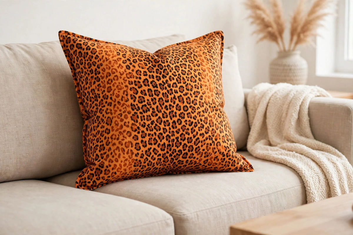 Sunset Leopard Rayon — Lifestyle cushion view